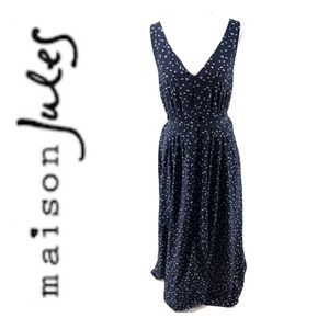 MAISON JULES Blue Polka Dot Maxi w/ V Neck Size Medium NWT
